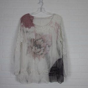 Made in Italy Dusty Pink & Grey Sheer Floral w/Lace Sequins Size Large